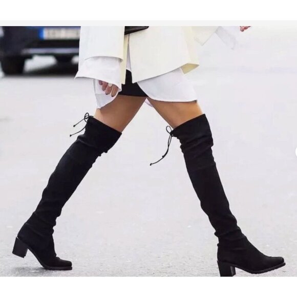Over the Knee Boots Block Heel Faux Suede Tie Top Unbranded size 7 - Picture 1 of 16